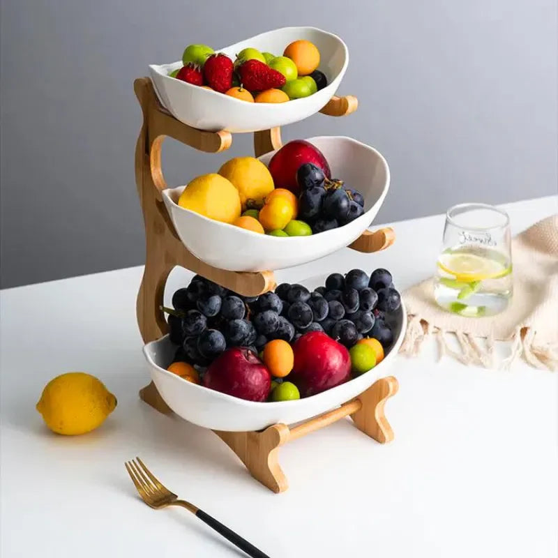 Fruteira De Mesa 1 a 3 Andares Moderna de Bambu