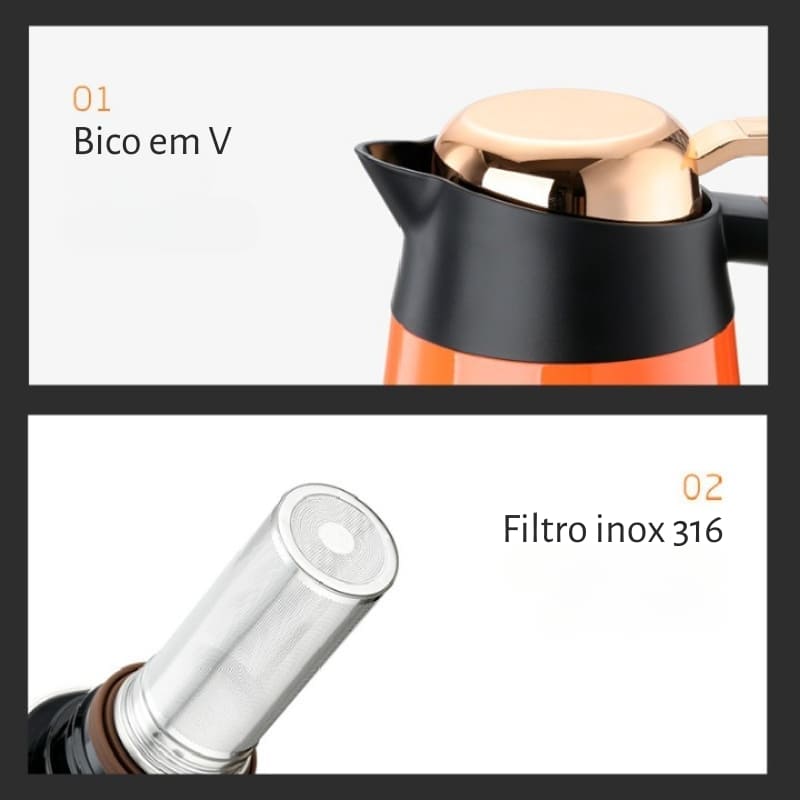 Garrafa Térmica Inox para Café e Chá 1.6L - Isolamento Térmico Eficiente