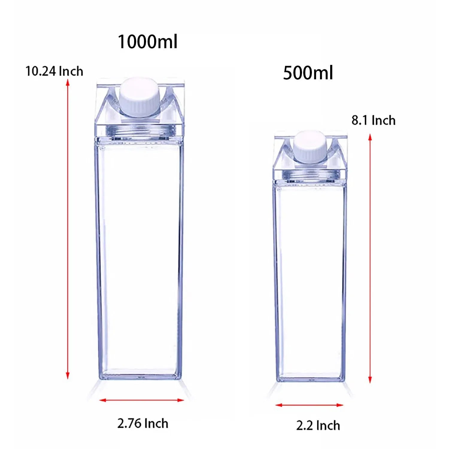 Garrafa Transparente com Design de Caixa de Leite - Opções de 500ml e 1000ml