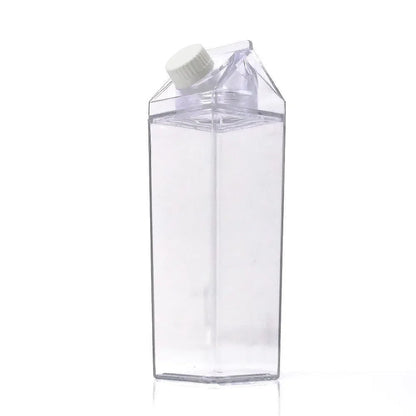 Garrafa Transparente com Design de Caixa de Leite - Opções de 500ml e 1000ml