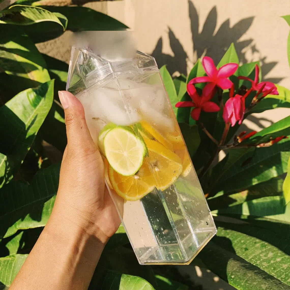 Garrafa Transparente com Design de Caixa de Leite - Opções de 500ml e 1000ml