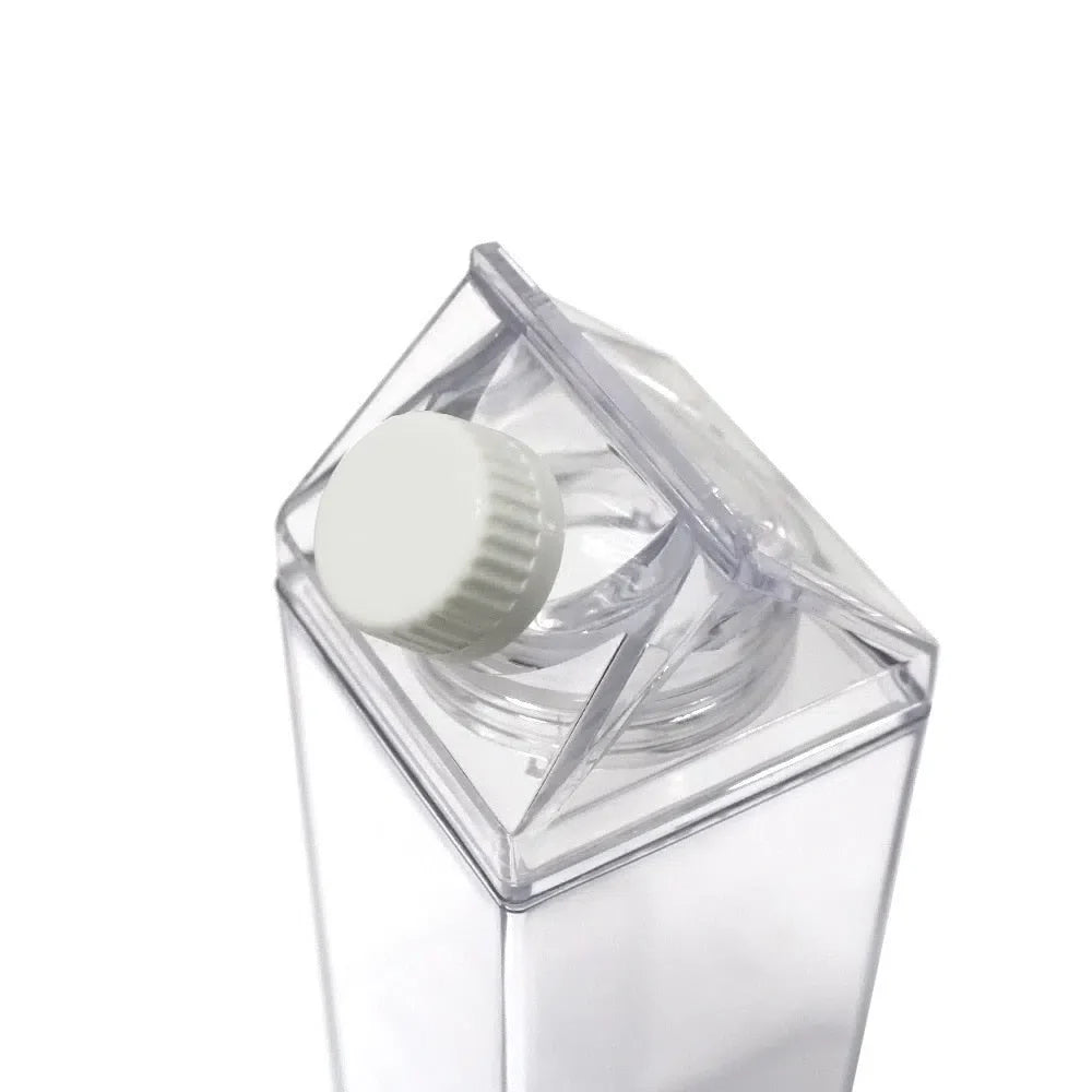 Garrafa Transparente com Design de Caixa de Leite - Opções de 500ml e 1000ml