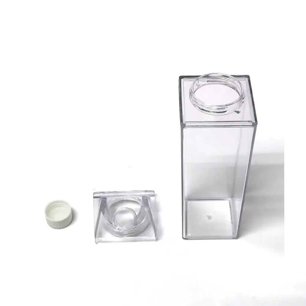 Garrafa Transparente com Design de Caixa de Leite - Opções de 500ml e 1000ml
