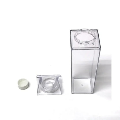 Garrafa Transparente com Design de Caixa de Leite - Opções de 500ml e 1000ml