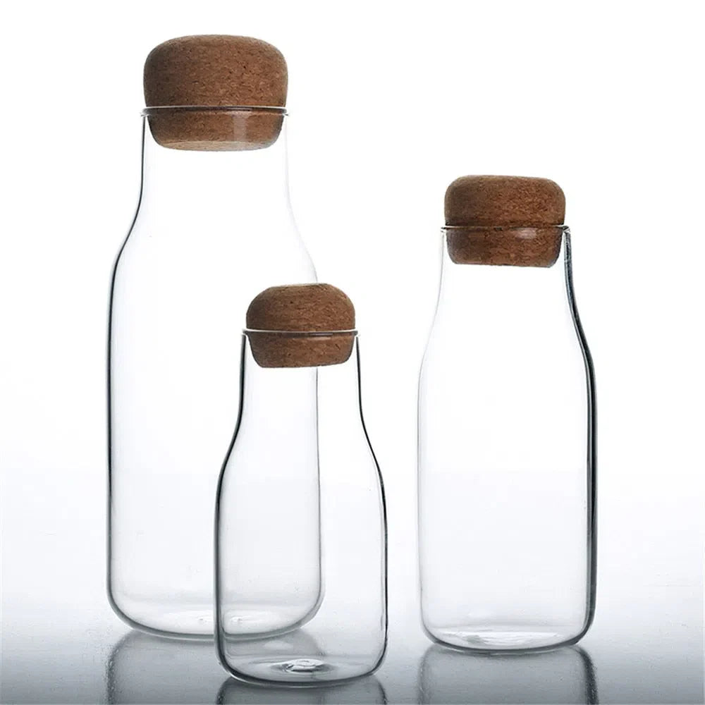 Garrafa de Vidro Borossilicato com Tampa de Cortiça - Eco-Friendly e Resistente