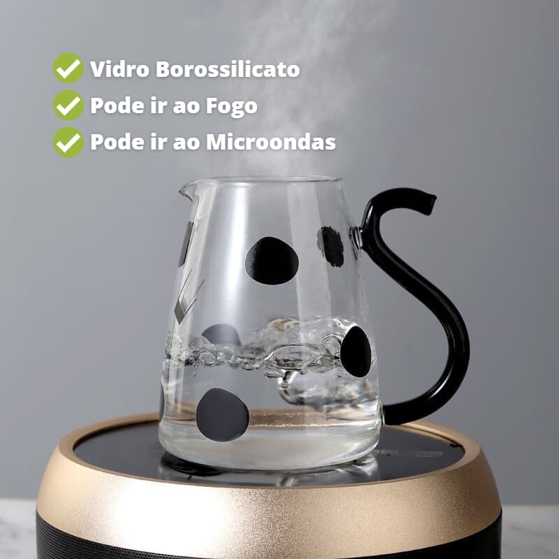 Jarra de Vidro Borossilicato com Copo em Formato de Vaquinha - Ideal para Bebidas