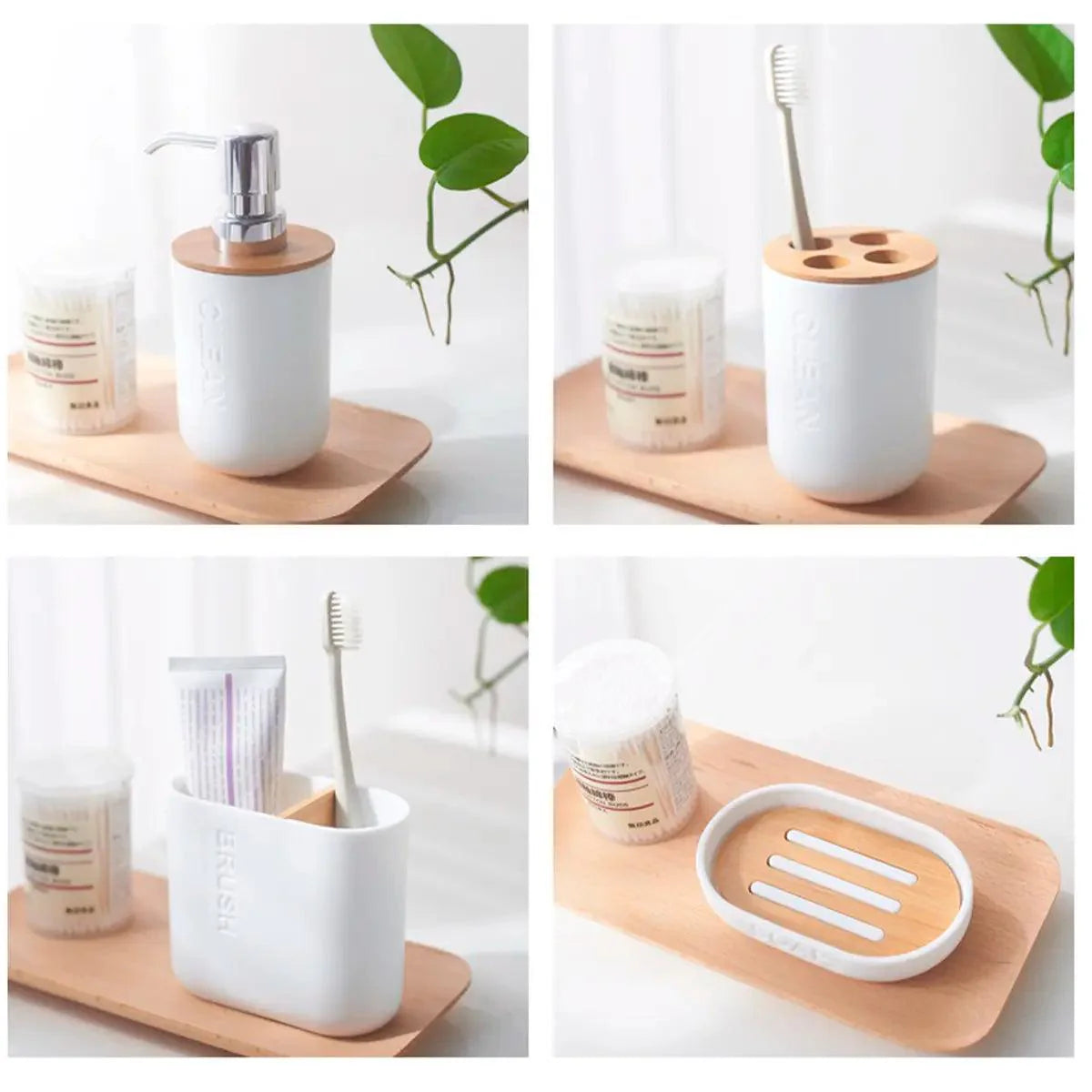 Kit Completo de Lavabo em Bambu Premium - Conjunto de Acessórios para Banheiro