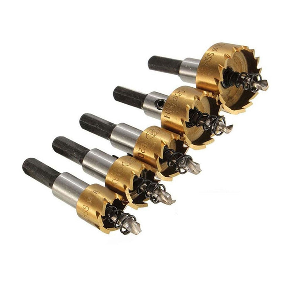Kit de 5 Brocas Serra Copo de Titânio para Corte em Ferro, Aço e Metal