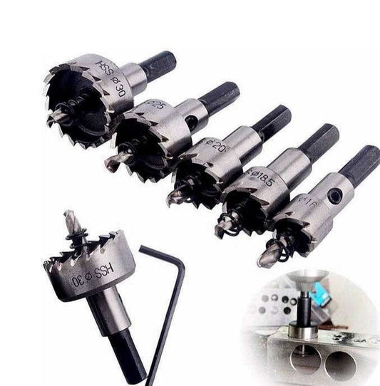 Kit de 5 Brocas Serra Copo de Titânio para Corte em Ferro, Aço e Metal