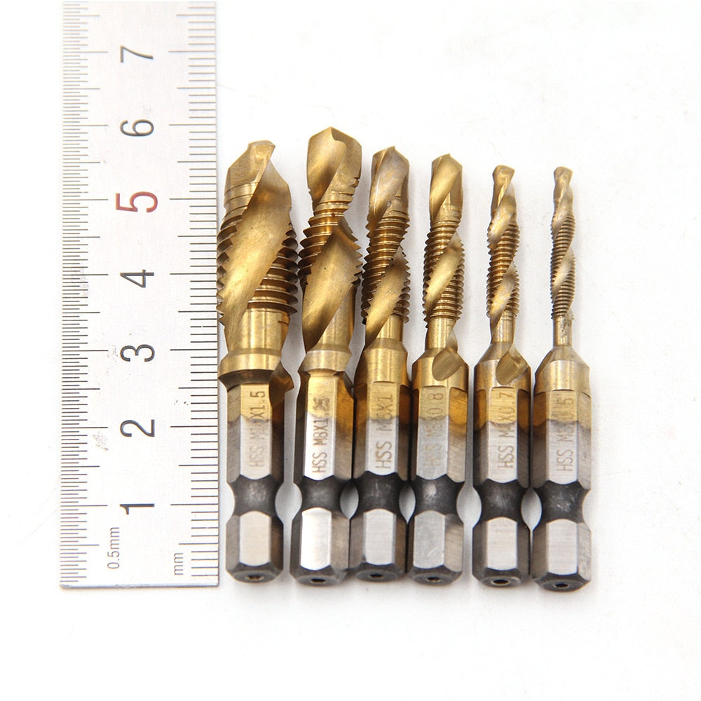 Kit de 6 Brocas de Aço Titanium 2 em 1 - Fura e Rosca para Perfuração e Rosqueamento