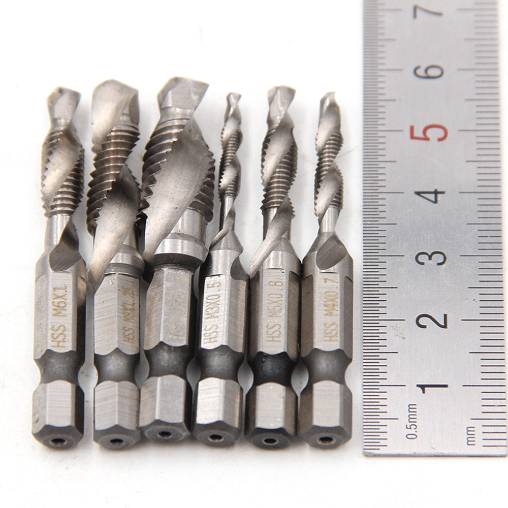 Kit de 6 Brocas de Aço Titanium 2 em 1 - Fura e Rosca para Perfuração e Rosqueamento
