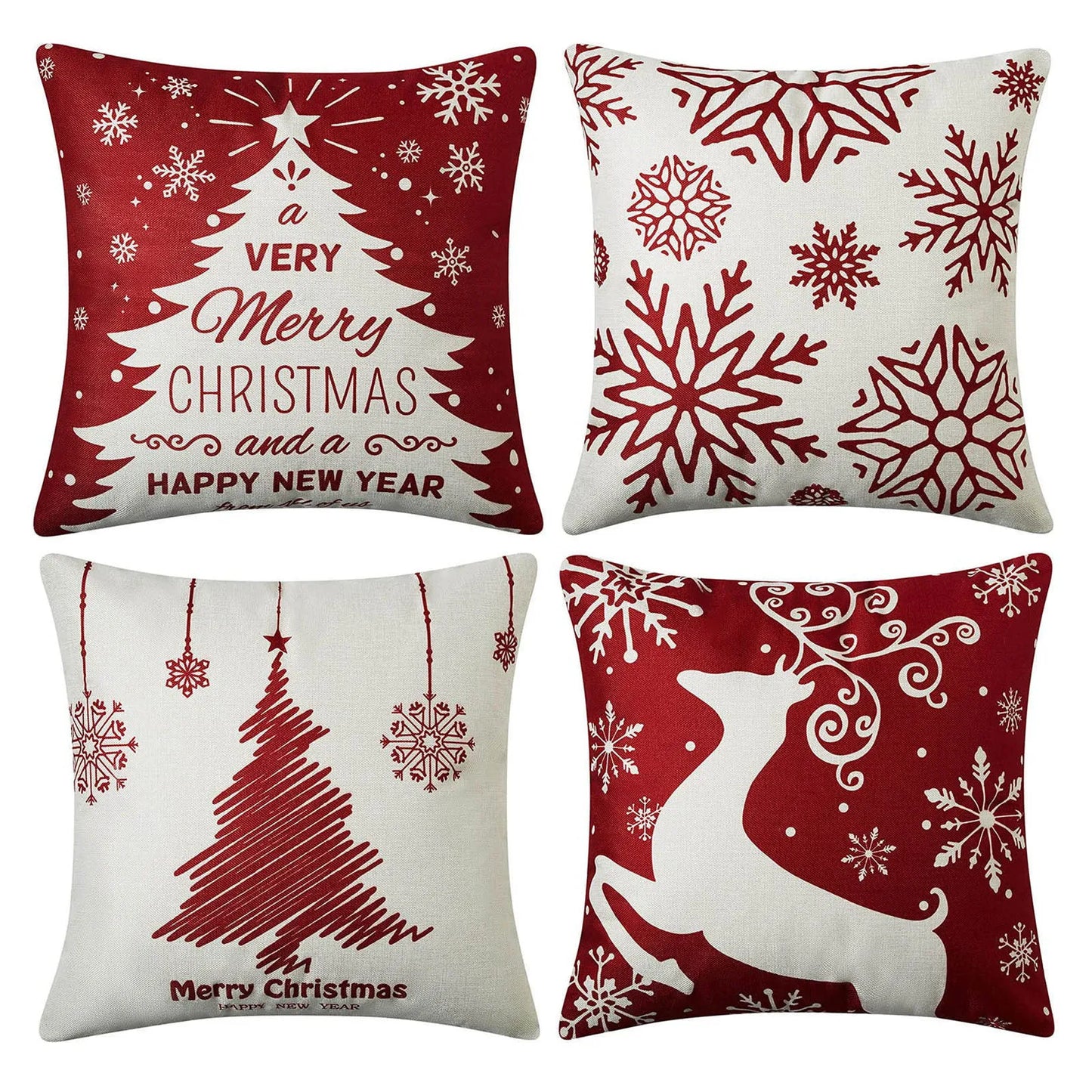 Kit de Capas de Almofada Natalinas - 4 Peças para Decoração Festiva