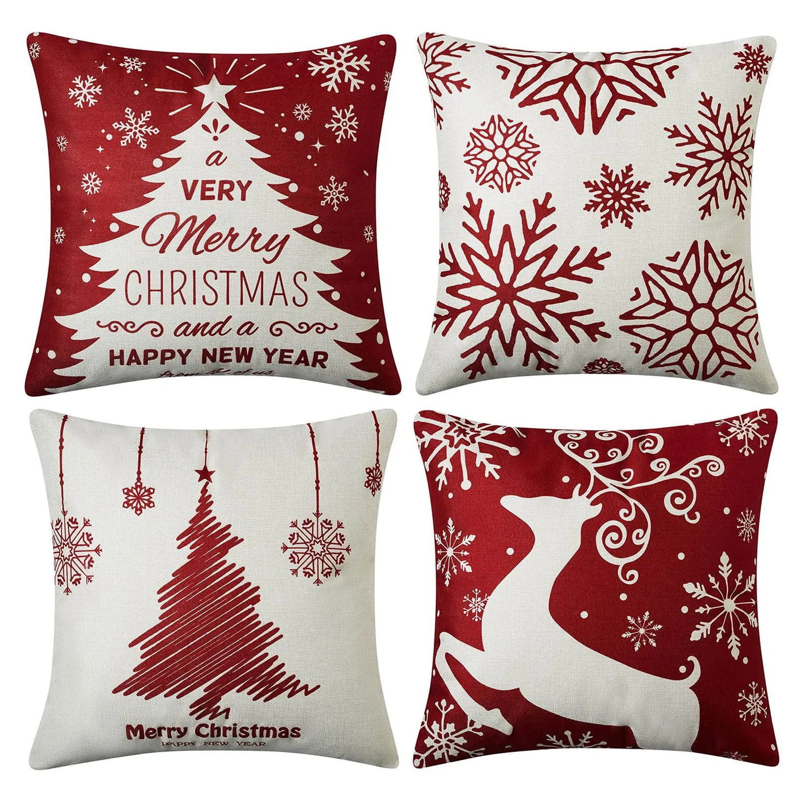 Kit de Capas de Almofada Natalinas - 4 Peças para Decoração Festiva