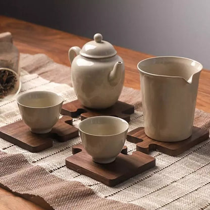 Kit de Descanso de Panela e Porta-Copos de Madeira - Acessórios de Cozinha