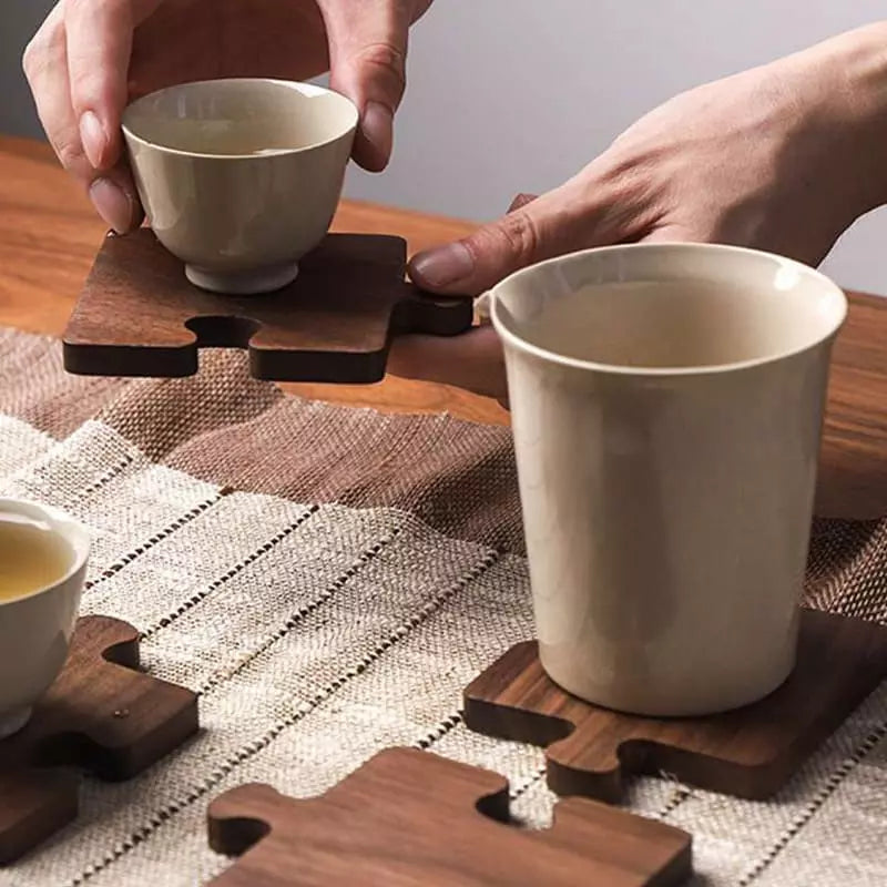 Kit de Descanso de Panela e Porta-Copos de Madeira - Acessórios de Cozinha