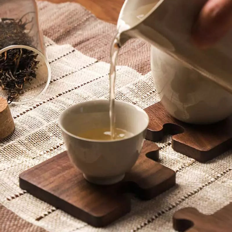 Kit de Descanso de Panela e Porta-Copos de Madeira - Acessórios de Cozinha