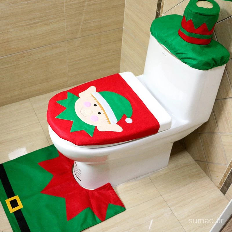 Kit de Tapetes de Banheiro para Decoração de Natal - Conjunto Festivo