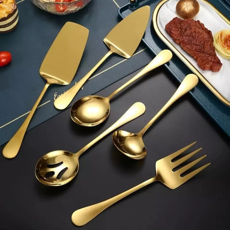Kit de Utensílios de Cozinha em Inox Dourado - 6 Peças