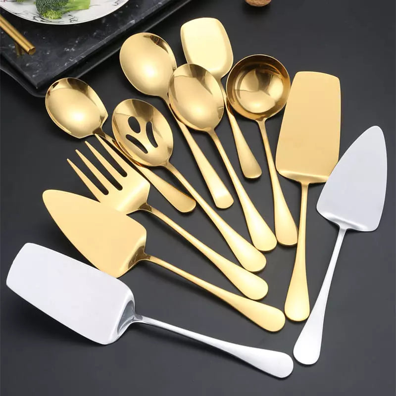 Kit de Utensílios de Cozinha em Inox Dourado - 6 Peças