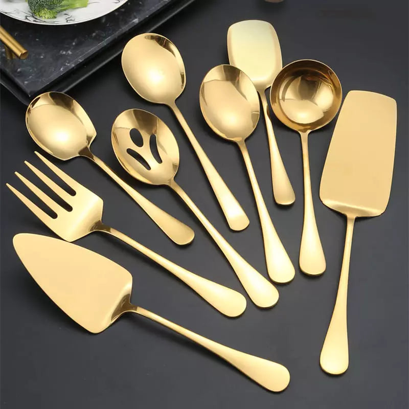 Kit de Utensílios de Cozinha em Inox Dourado - 6 Peças