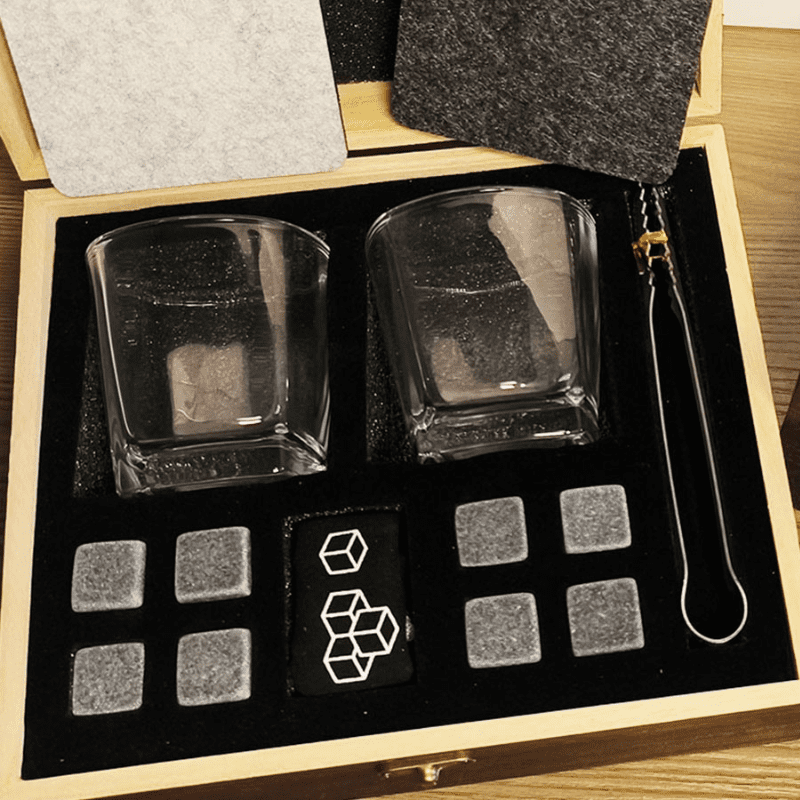 Kit de Whisky com Copos, Cubos de Gelo e Pegador para Bar em Casa