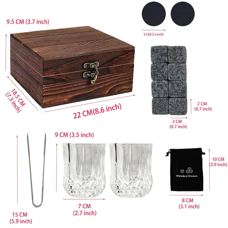 Kit de Whisky com Copos, Cubos de Gelo e Pegador para Bar em Casa