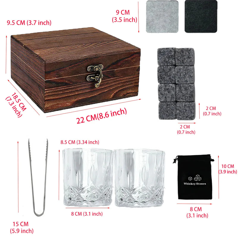 Kit de Whisky com Copos, Cubos de Gelo e Pegador para Bar em Casa