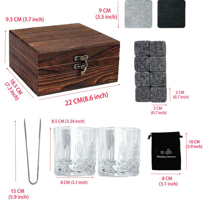 Kit de Whisky com Copos, Cubos de Gelo e Pegador para Bar em Casa
