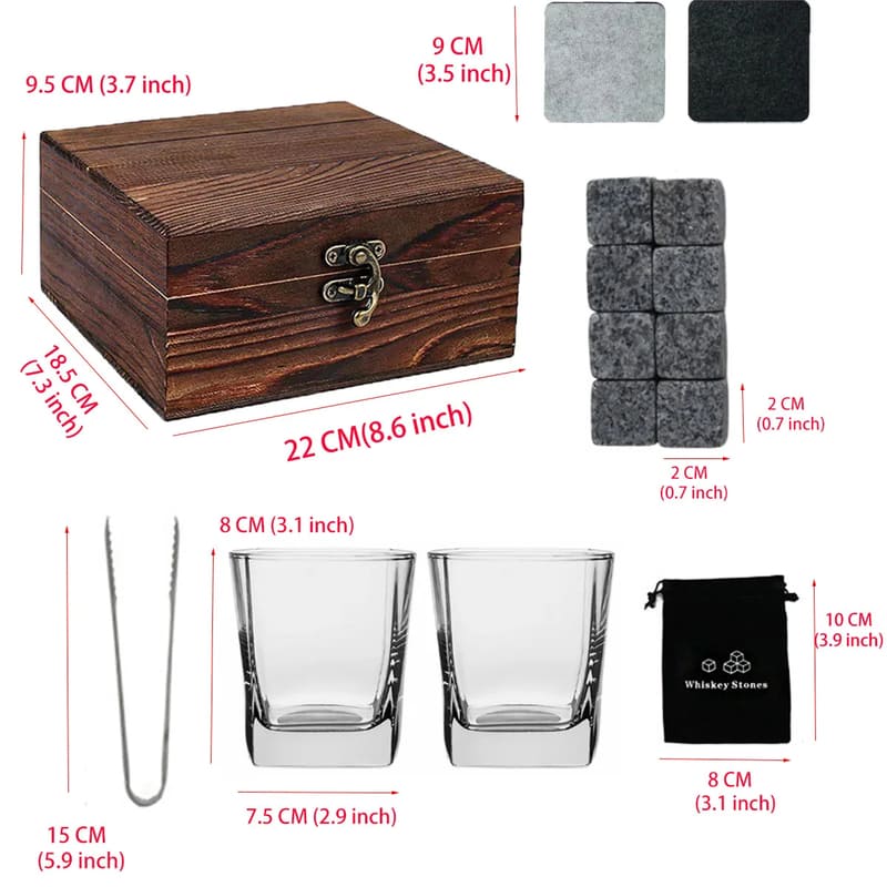 Kit de Whisky com Copos, Cubos de Gelo e Pegador para Bar em Casa