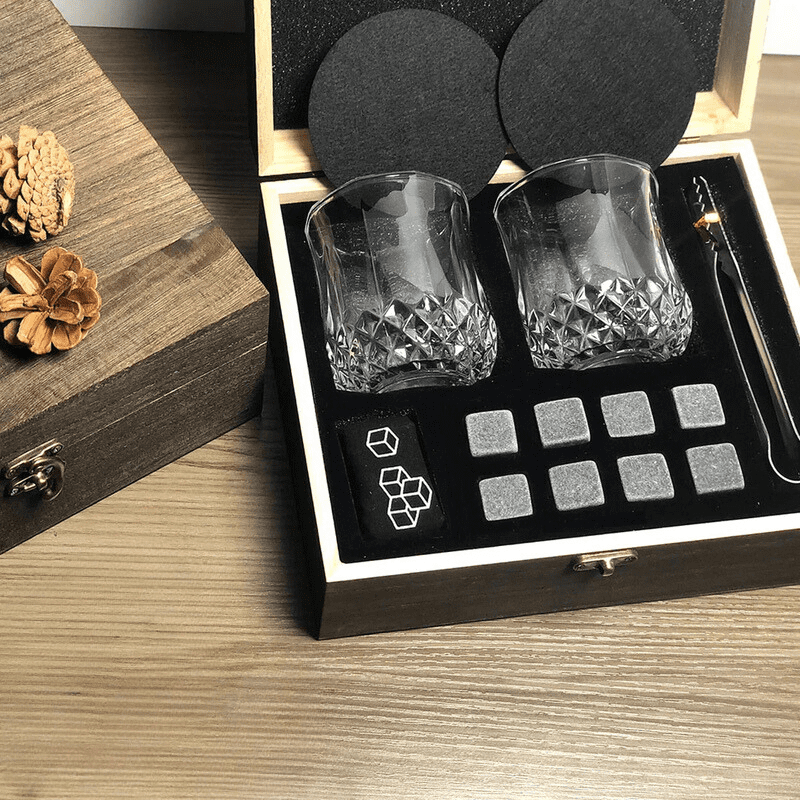 Kit de Whisky com Copos, Cubos de Gelo e Pegador para Bar em Casa