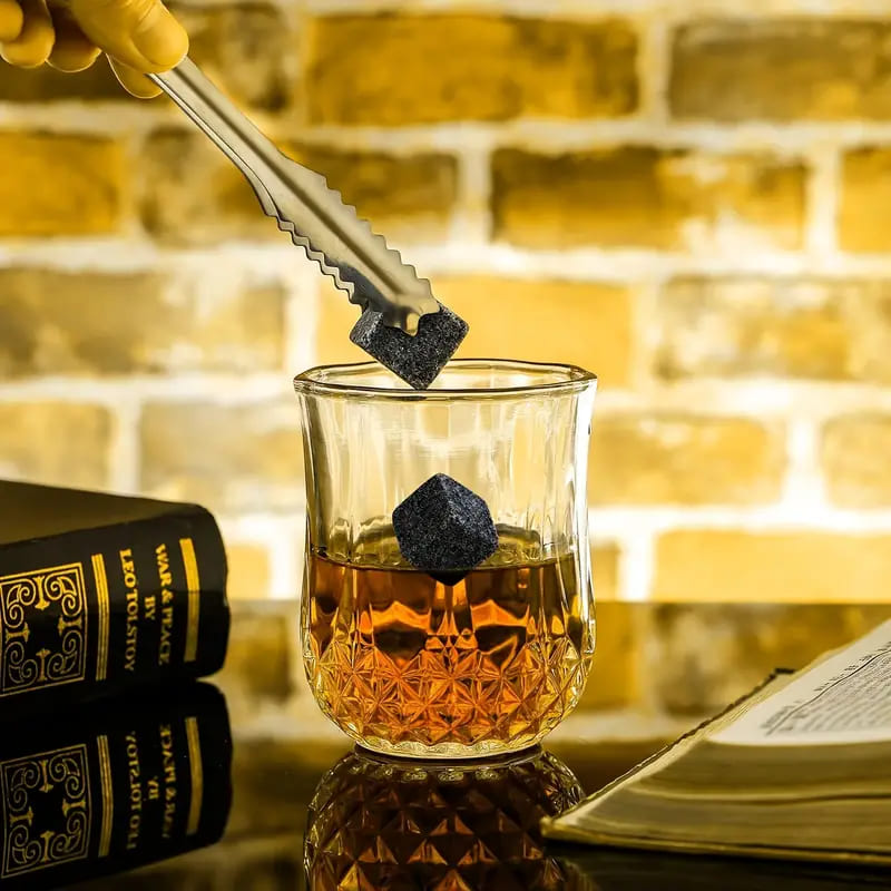 Kit de Whisky com Copos, Cubos de Gelo e Pegador para Bar em Casa
