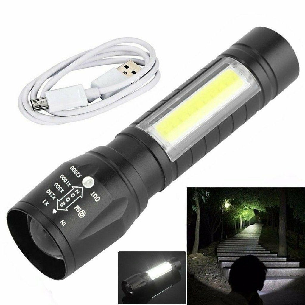 Lanterna Tática Recarregável USB com Super LED e Função Zoom