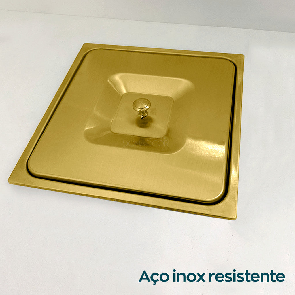 Lixeira Embutida Quadrada 5L Inox Dourado Escovado para Pia de Cozinha em Granito e Mármore