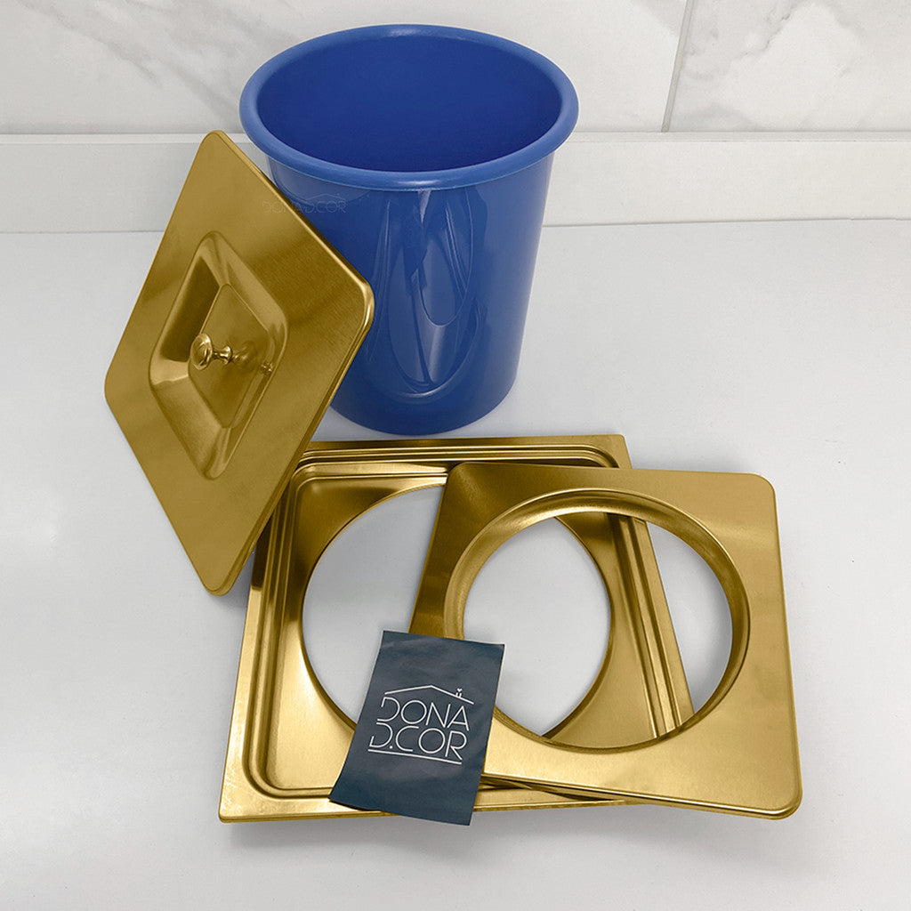 Lixeira Embutida Quadrada 5L Inox Dourado Escovado para Pia de Cozinha em Granito e Mármore