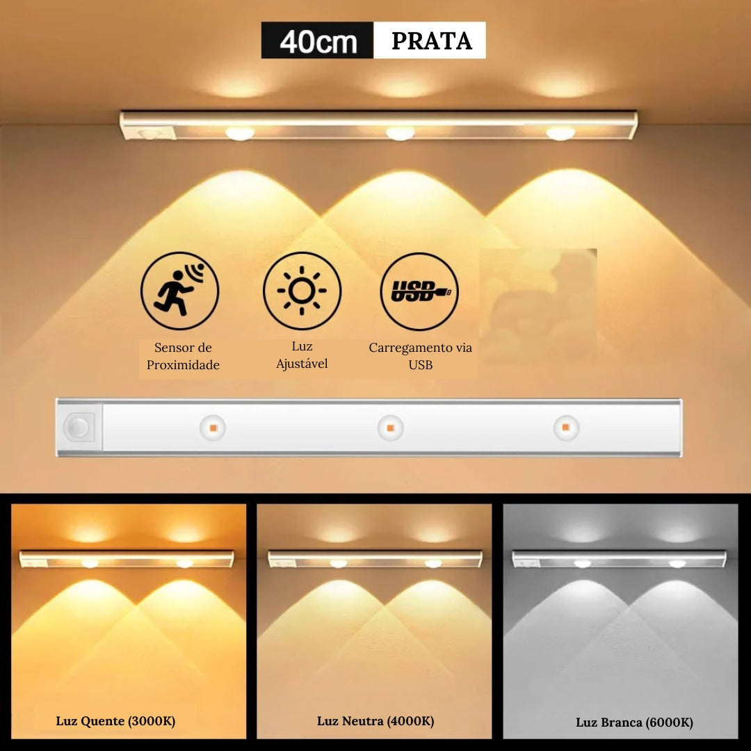 Luminária LED Sem Fio para Armário com Sensor de Movimento