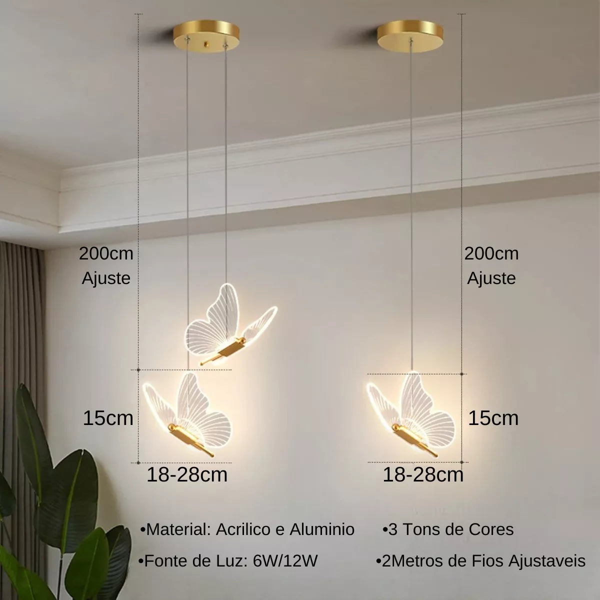 Luminária Pendente Borboleta em Cristal para Iluminação Decorativa
