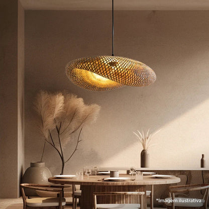 Luminária Pendente de Bambu Rattan Estilo Honolulu