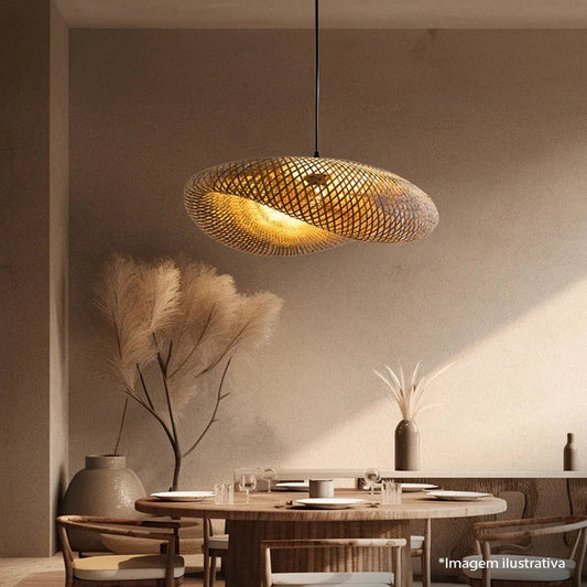 Luminária Pendente de Bambu Rattan Estilo Honolulu