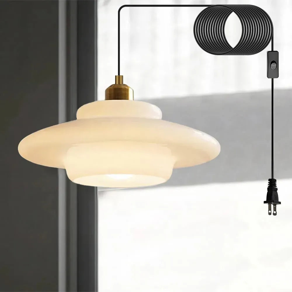 Luminária Pendente de Vidro Branco - Luminária Art Glass Elegante para Iluminação de Ambientes