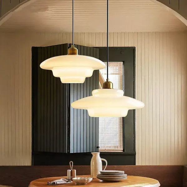 Luminária Pendente de Vidro Branco - Luminária Art Glass Elegante para Iluminação de Ambientes