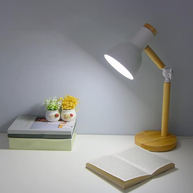 Luminária de Mesa Articulada com Acabamento em Madeira Natural