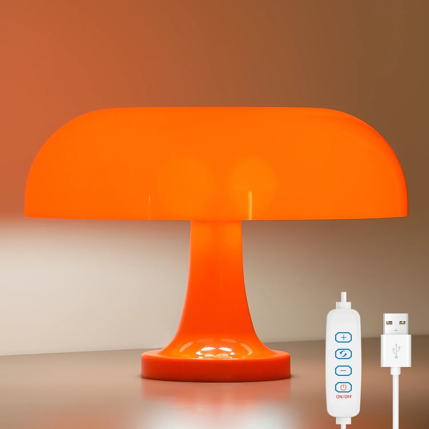 Luminária de Mesa Estilo Cogumelo na Cor Laranja