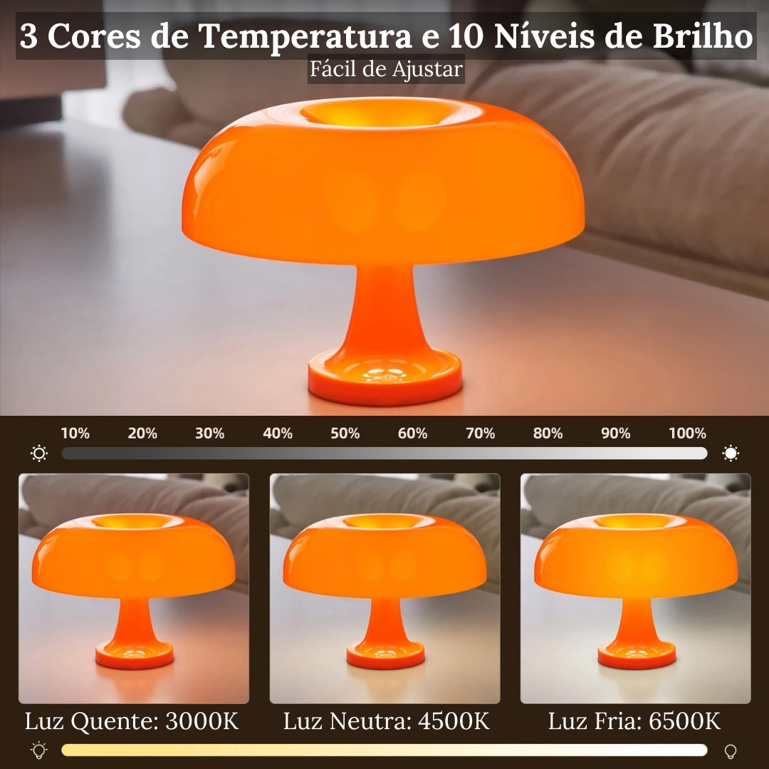 Luminária de Mesa Estilo Cogumelo na Cor Laranja