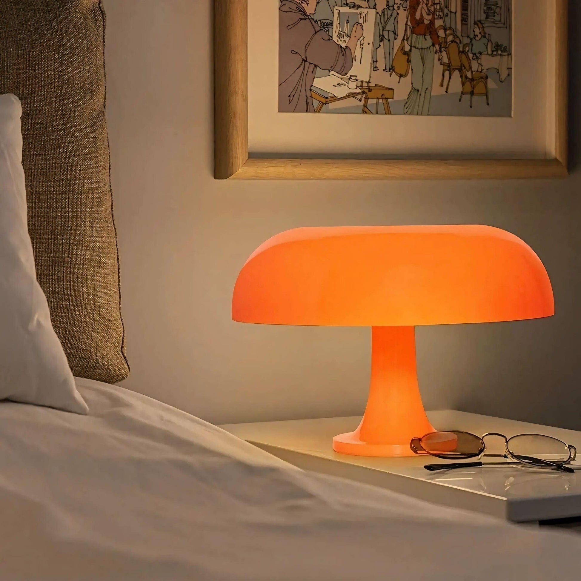 Luminária de Mesa Estilo Cogumelo na Cor Laranja