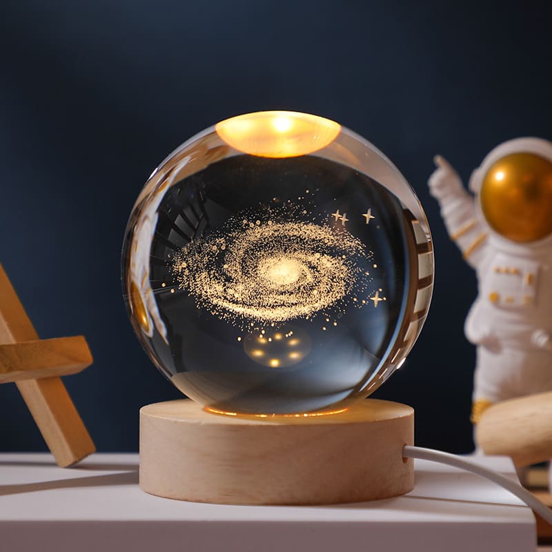 Luminária de Mesa LED 3D Bola Cristal - Luz Noturna Decorativa
