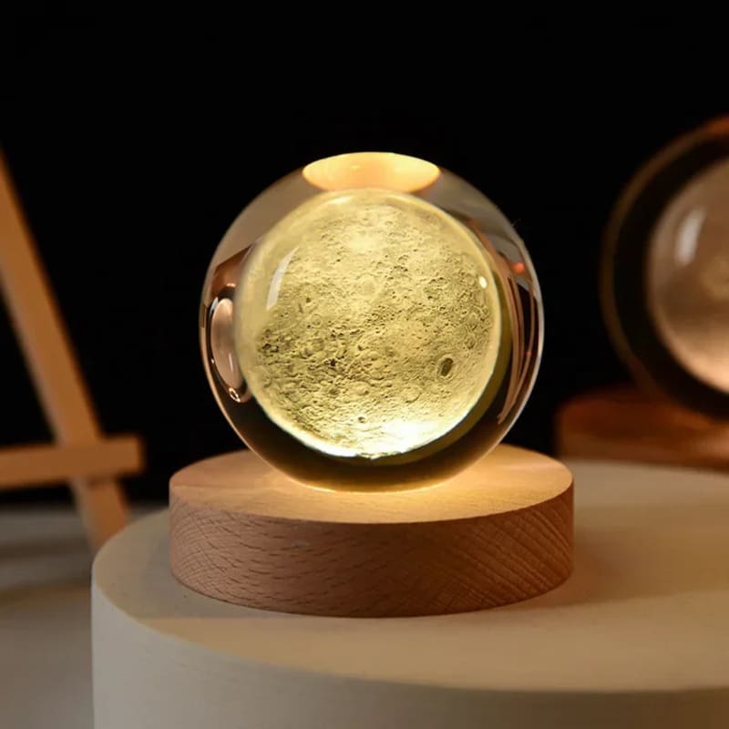 Luminária de Mesa LED 3D Bola Cristal - Luz Noturna Decorativa
