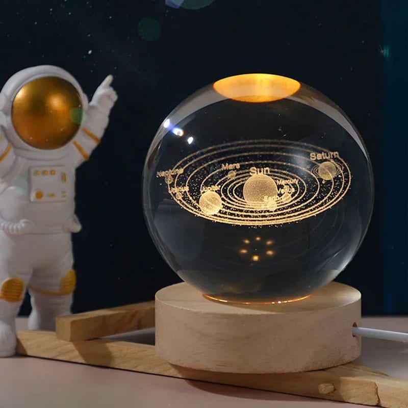 Luminária de Mesa LED 3D Bola Cristal - Luz Noturna Decorativa
