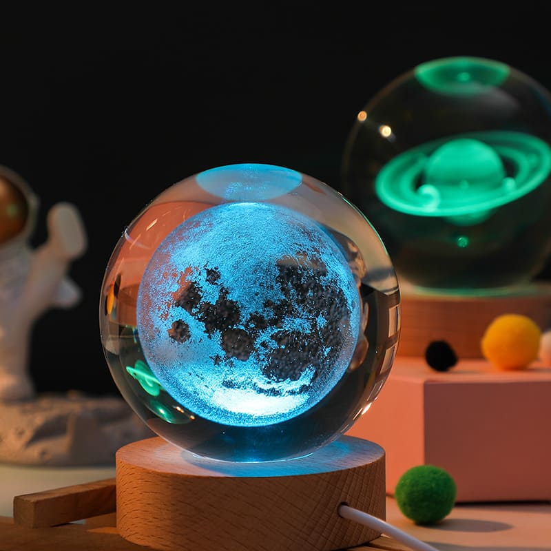 Luminária de Mesa LED 3D Bola Cristal - Luz Noturna Decorativa