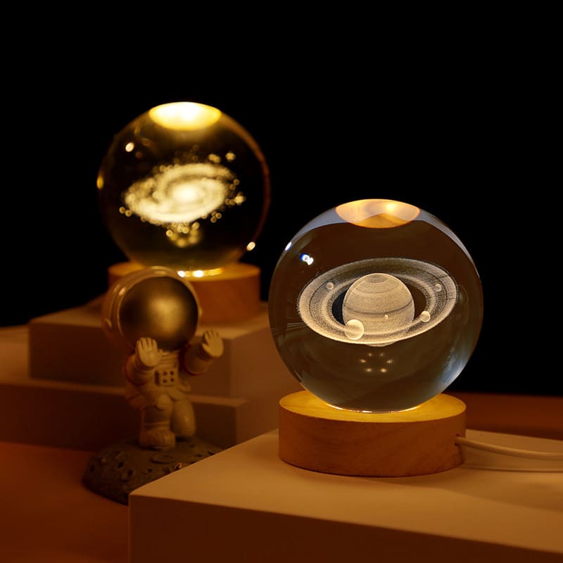 Luminária de Mesa LED 3D Bola Cristal - Luz Noturna Decorativa