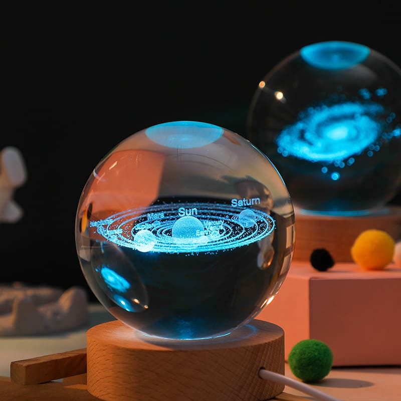 Luminária de Mesa LED 3D Bola Cristal - Luz Noturna Decorativa